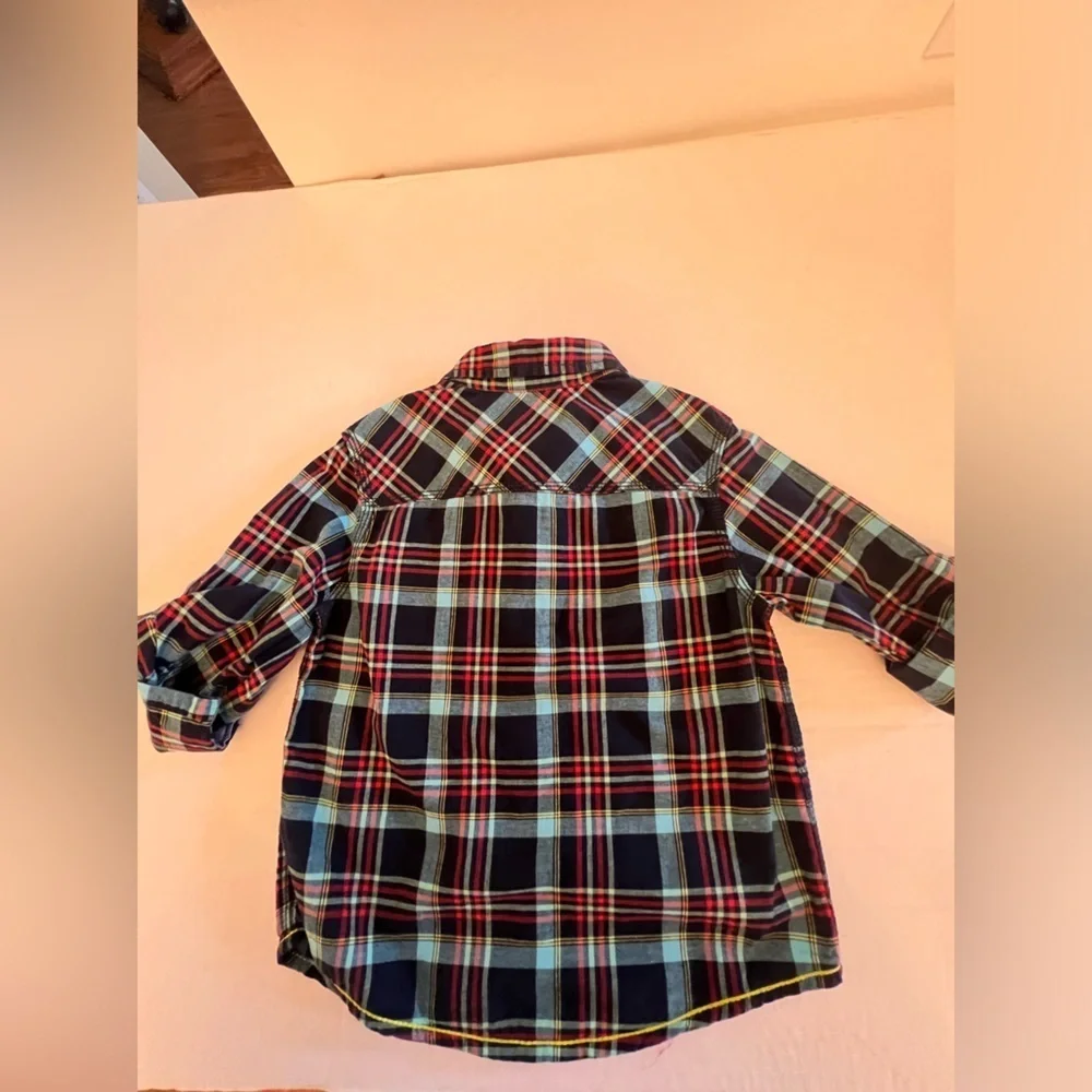GENUINE KIDS BY OSHKOSH NAVY BLUE/LIGHT BLUE/RED/YELLOW LONG SLEEVE PLAID SHIRT